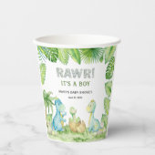 恐竜の男の子のベビーシャワー Rawr 男の子が生まれる！ 紙コップ (正面)