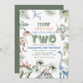 恐竜の男の子の恐竜の誕生日パーティー 招待状 (正面/裏面)