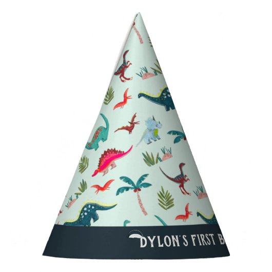 恐竜の男の子の最初の誕生日ブルーパーティー帽子 パーティーハット (左)