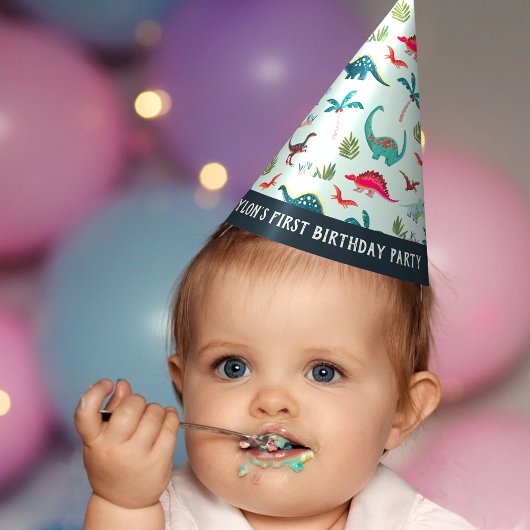 恐竜の男の子の最初の誕生日ブルーパーティー帽子 パーティーハット