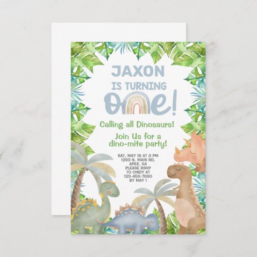 恐竜の男の子の誕生日の招待状、ディノ招待状。で 招待状 (正面/裏面)