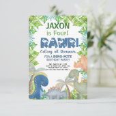 恐竜の男の子の誕生日の招待、ディノ招待状。 招待状 (スタンド正面)