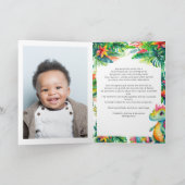 恐竜の男の子の誕生日パーティーカスタム写真トロピカル サンキューカード (内部)