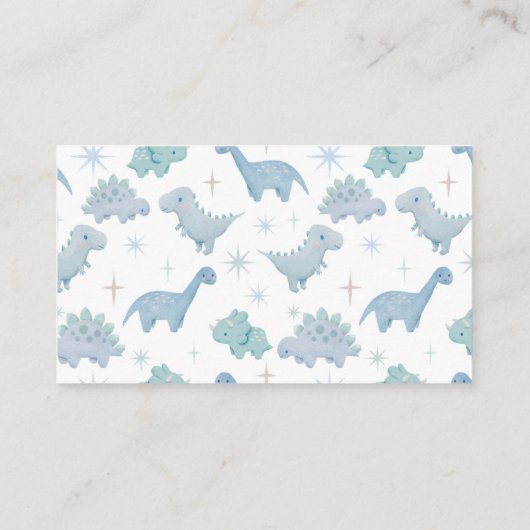 恐竜の男の子の赤ちゃんシャワーおむつラッフルチケット エンクロージャーカード (裏面)