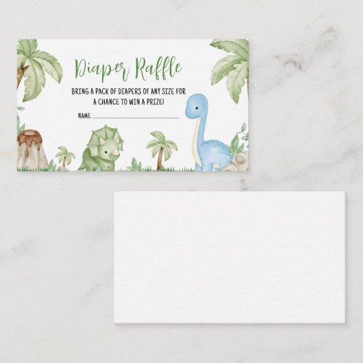 恐竜の男の子の赤ちゃんシャワーおむつラッフル エンクロージャーカード (正面/裏面)