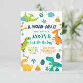 恐竜の男の子の轟音が可能な最初の誕生日の招待。 招待状 (スタンド正面)