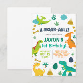 恐竜の男の子の轟音が可能な最初の誕生日の招待。 招待状 (正面/裏面)