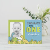 恐竜の男の子の1歳の誕生日パーティー 招待状 (スタンド正面)