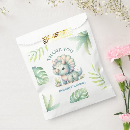 恐竜の男の子1歳の誕生日かわいいディノトロピカル フェイバーバッグ (封をした状態)