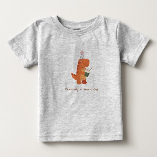 恐竜の男の子 誕生日Tシャツ 4歳になりました ベビーTシャツ (正面)