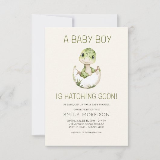 恐竜の男の赤ちゃんが一気に孵化 招待状 (正面)