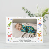 恐竜の男の赤ちゃん写真の誕生発表カード 案内状 (スタンド正面)