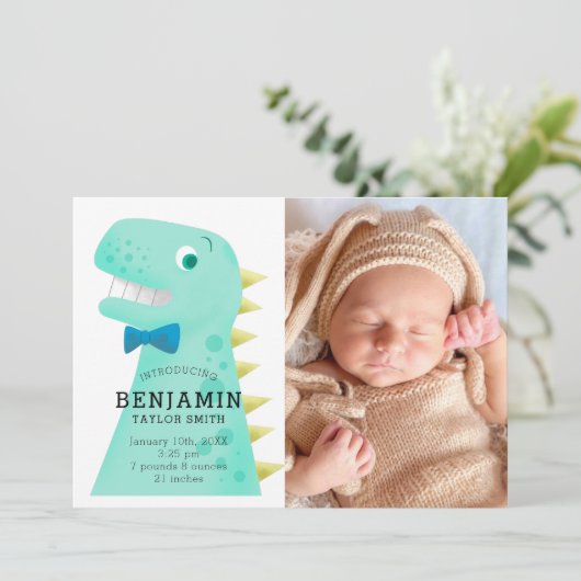 恐竜の男の赤ちゃん写真誕生のお知らせ 案内状 (スタンド正面)