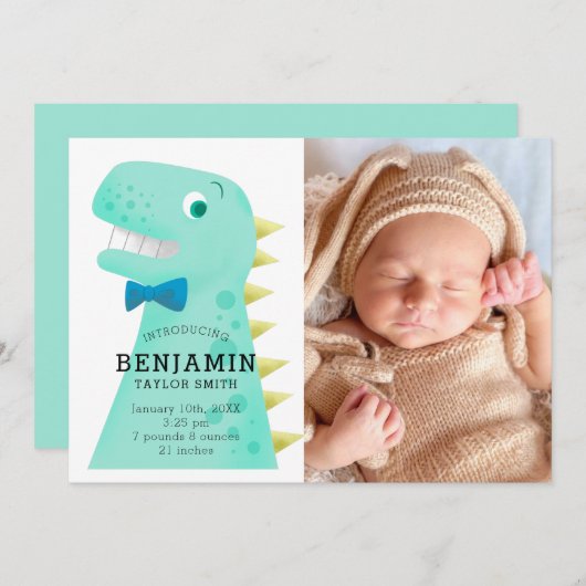 恐竜の男の赤ちゃん写真誕生のお知らせ 案内状 (正面/裏面)