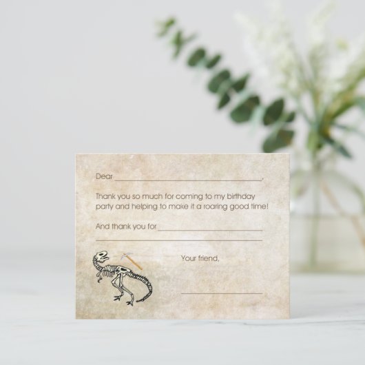 恐竜の発掘の化石の誕生会はノート感謝していしています サンキューカード (スタンド正面)