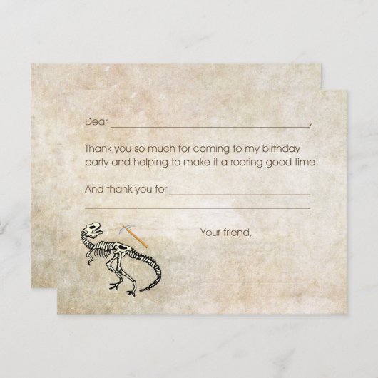 恐竜の発掘の化石の誕生会はノート感謝していしています サンキューカード (正面/裏面)