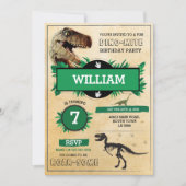 恐竜の発掘の誕生会のTレックスのディーノの招待 招待状 (正面)