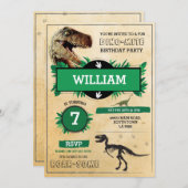 恐竜の発掘の誕生会のTレックスのディーノの招待 招待状 (正面/裏面)