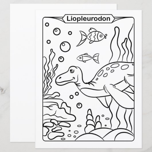 恐竜の着色ページ – Liopleurodon (正面/裏面)