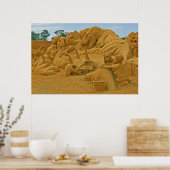 恐竜の砂の城の彫刻渦物語 ポスター (キッチン)