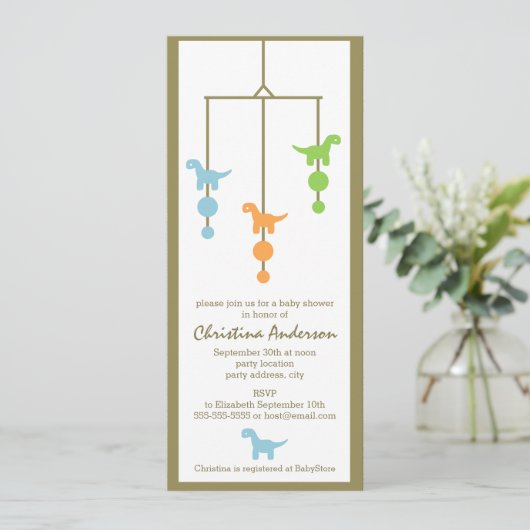 恐竜の移動式男の子のベビーシャワーの招待状 招待状 (スタンド正面)