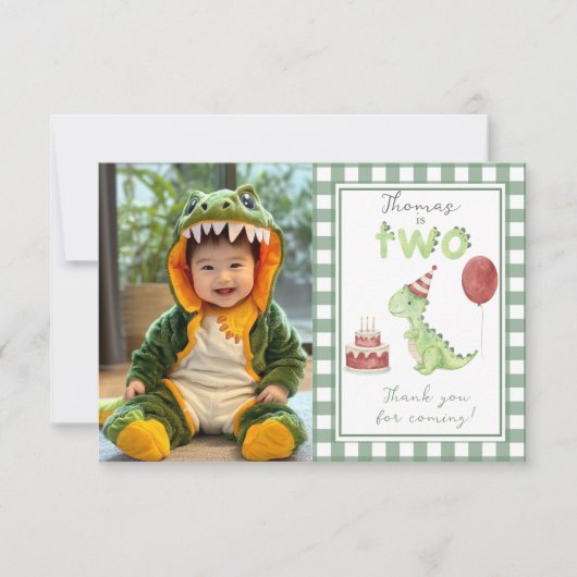 恐竜の第二誕生日感謝していユー サンキューカード (正面)
