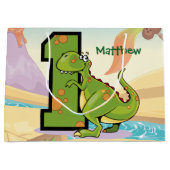 恐竜の第1誕生会のカスタム ラージペーパーバッグ (正面)