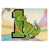 恐竜の第1誕生会のカスタム ラージペーパーバッグ (裏面)