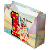 恐竜の第1誕生会のカスタム ラージペーパーバッグ (正面アングル)