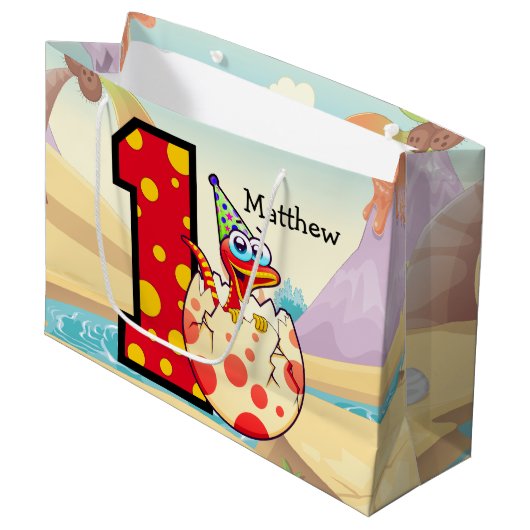恐竜の第1誕生会のカスタム ラージペーパーバッグ