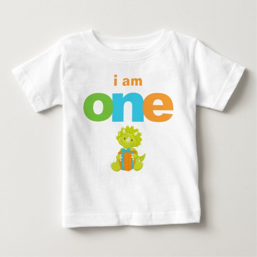 恐竜の第1誕生日のTシャツの幼児のベビーの子供 ベビーTシャツ (正面)