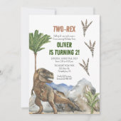 恐竜の第2の誕生日パーティの招待状 セーブザデート (正面)