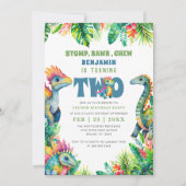 恐竜の第2の誕生日パーティーかわいい男の赤ちゃんトロピカル 招待状 (正面)