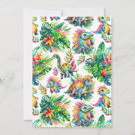 恐竜の第2の誕生日パーティーかわいい男の赤ちゃんトロピカル 招待状 (裏面)