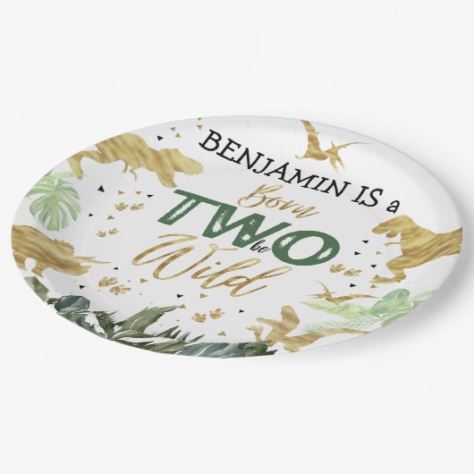 恐竜の第2の誕生日パーティー ペーパープレート (アングル)