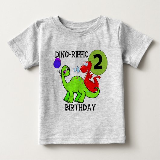 恐竜の第2誕生日のTシャツおよびギフト ベビーTシャツ (正面)