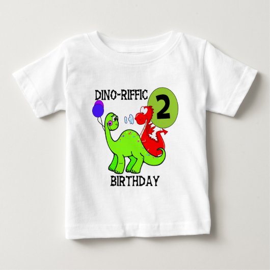 恐竜の第2誕生日のTシャツおよびギフト ベビーTシャツ (正面)