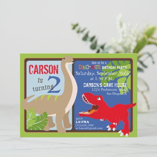 恐竜の第2誕生日招待状カード 招待状 (スタンド正面)