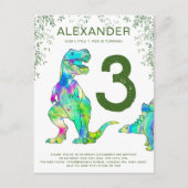 恐竜の第3期の誕生日パーティー予算 インビテーションポストカード (正面)