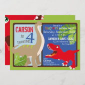 恐竜の第4誕生日の招待状カード 招待状 (正面/裏面)