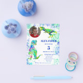 恐竜の第5誕生日カラフル写真予算 チラシ (シングル)