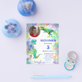 恐竜の第5誕生日カラフル写真予算 チラシ (シングル)