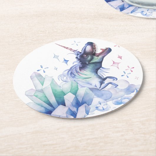 恐竜の結晶恐竜ユニコーンファンタジーユニソー ラウンドペーパーコースター (アングル)