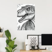恐竜の絵 ブラック+ホワイト 壁ポスター ポスター (ホームオフィス)