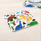 恐竜の継ぎ目のない模様 スクエアペーパーコースター (アングル)