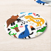 恐竜の継ぎ目のない模様 ラウンドペーパーコースター (アングル)