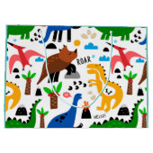 恐竜の継ぎ目のない模様 ラージペーパーバッグ (裏面)