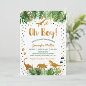 恐竜の緑と金ゴールドサファリ赤ちゃんシャワー 招待状 (スタンド正面)