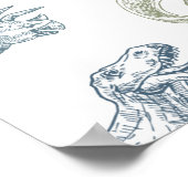 恐竜の緑と青の誕生日パーティーウェルカムサイン ポスター (角)