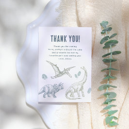 恐竜の緑と青の誕生日パーティー サンキューカード